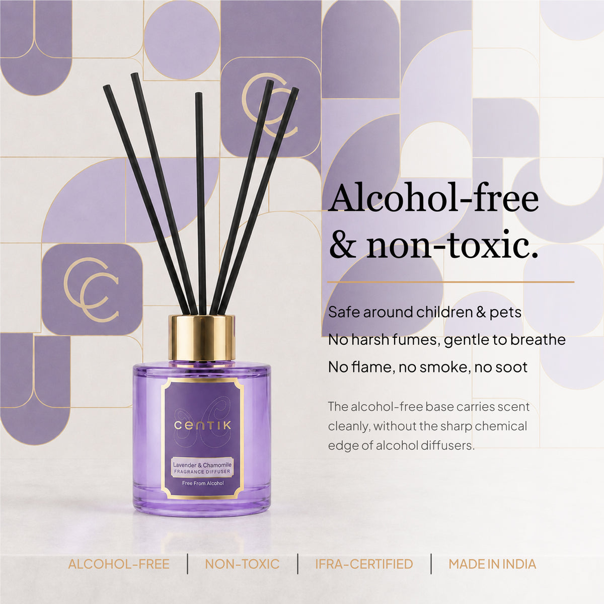 Centik Reed Diffuser | Lavender & Chamomile  | Luxury Long Lasting Scent | Alcohol Free