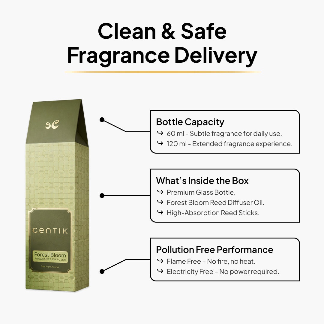 Centik Reed Diffuser | Forest Bloom | Luxury Long Lasting Scent | Alcohol Free