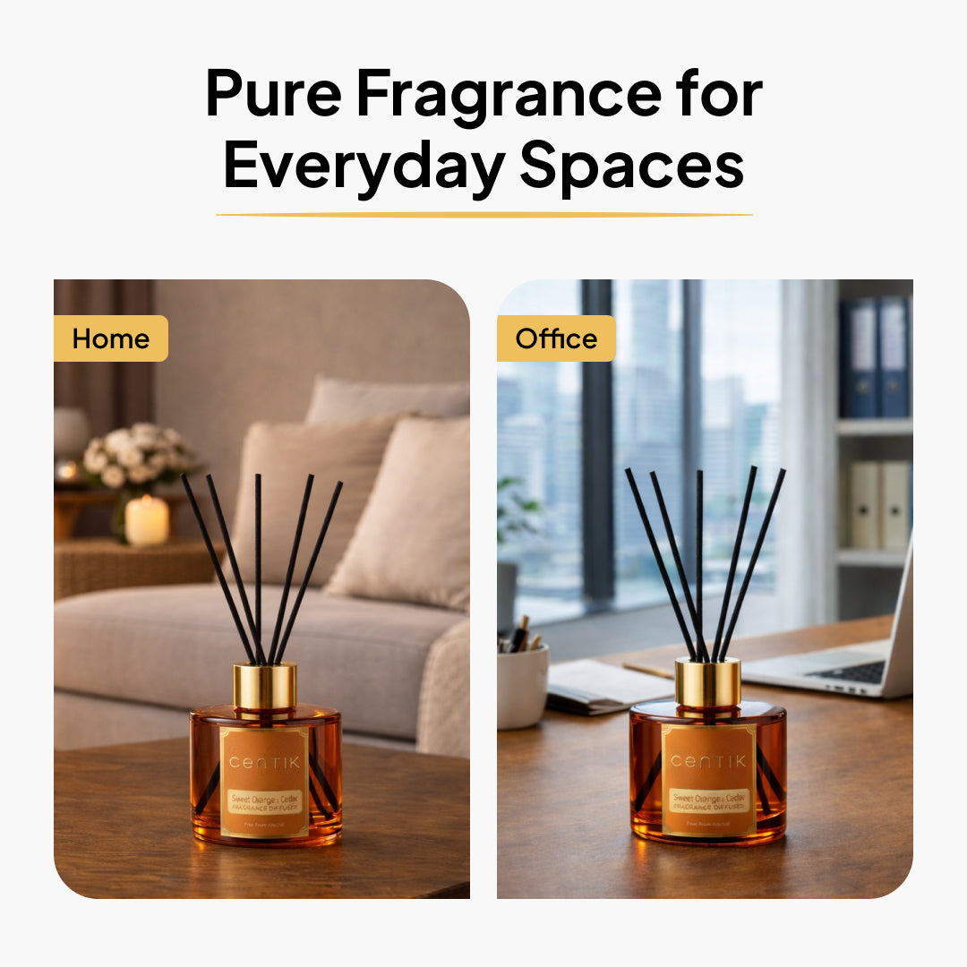 Centik Reed Diffuser | Sweet Orange & Cedar | Luxury Long Lasting Scent | Alcohol Free