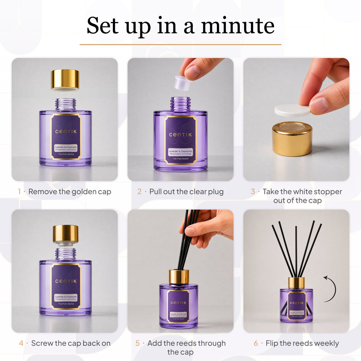 Centik Reed Diffuser | Lavender & Chamomile  | Luxury Long Lasting Scent | Alcohol Free